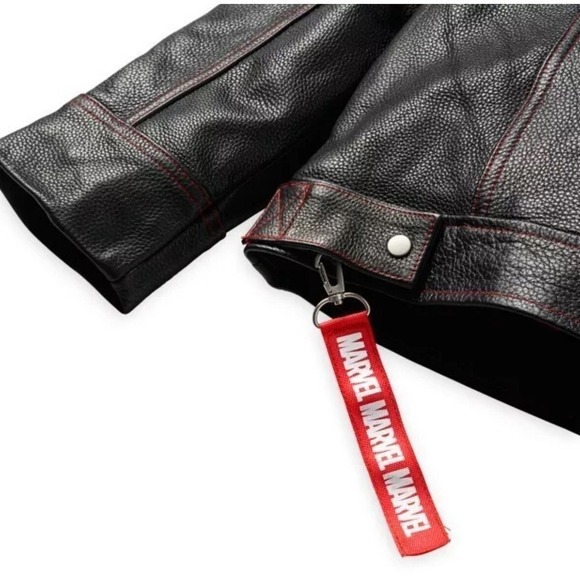 NEW W/TAG Disney Parks Marvel 1939 Black Red Authentic Leather Jacket XS $399 - Picture 3 of 6